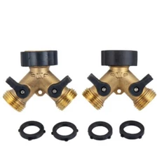 2Pack Brass Hose Splitter 2 Way Heavy Duty Y Adapter Connector Garden Faucet