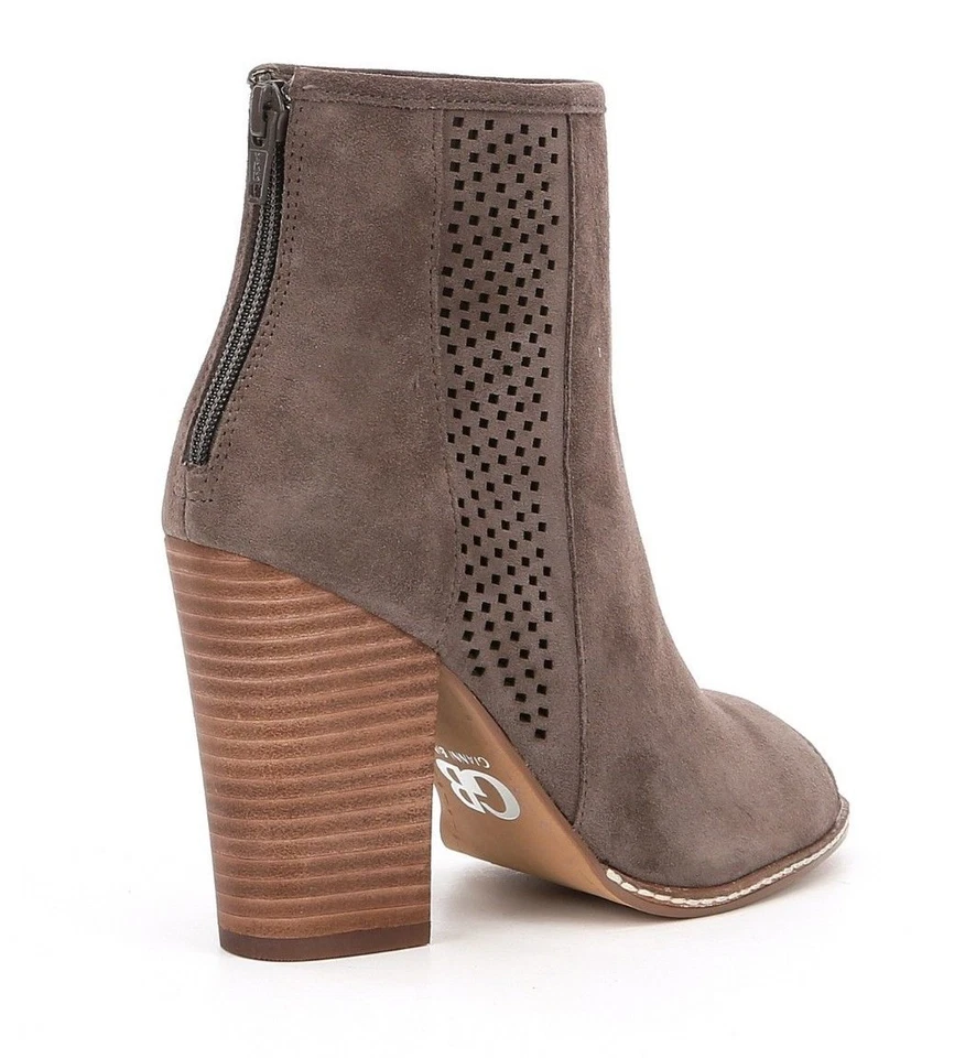 Botines GB Schools-Out para mujer talla 8M gris gamuza cremallera trasera punta abierta tacón bloque  Foto 3 de 4