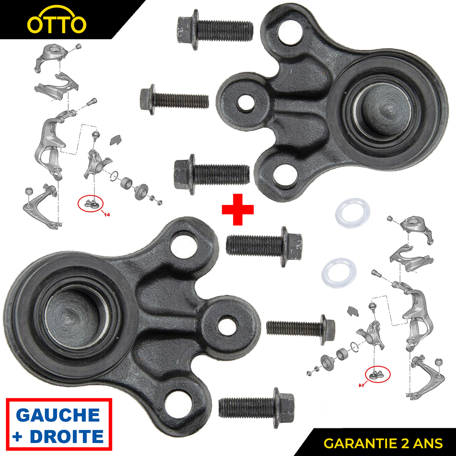 Rotule de suspension avant pour réfection du train de roulement 407 508