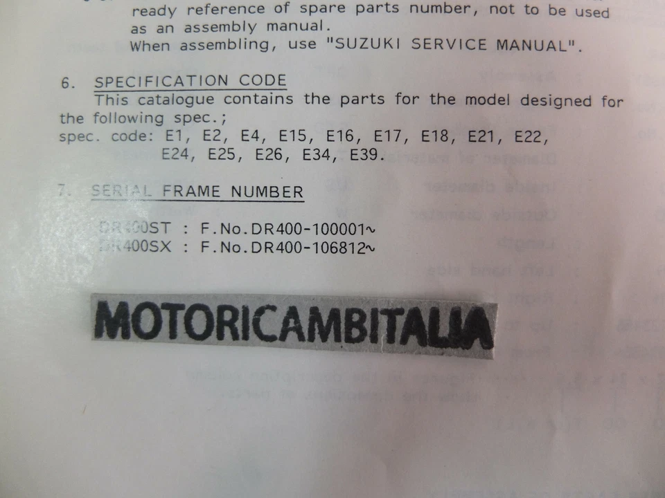 Sukuki DR 400 DR400 ST SX Manual CATALOGO RICAMBI PARTS CATALOGUE Motocicleta - Imagen 4 de 4