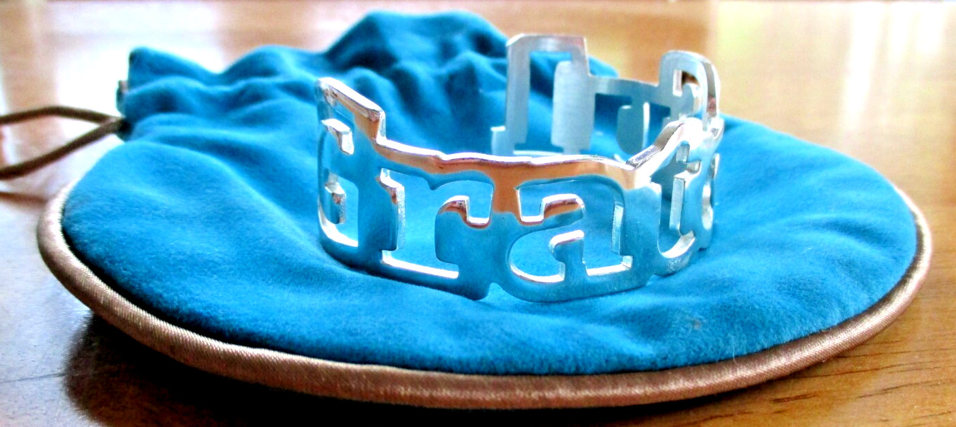 Rustic Cuff GRATEFUL Signed Silver Tone Cuff Brac… - image 1