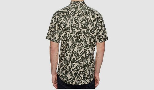 $69 BALDWIN Men Green Floral Short Sleeve Button Collard Linen Shirt Size Small - Picture 3 of 3