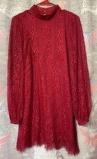 MAEVE Anthropologie Red Lace Midi Dress Size 8-Bare Back-Ballon Sleeve