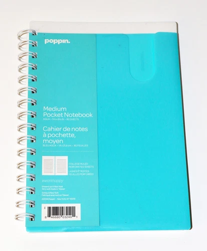 Poppin Aqua Spiral Notebook Medium Size Journal New Old Stock Office School