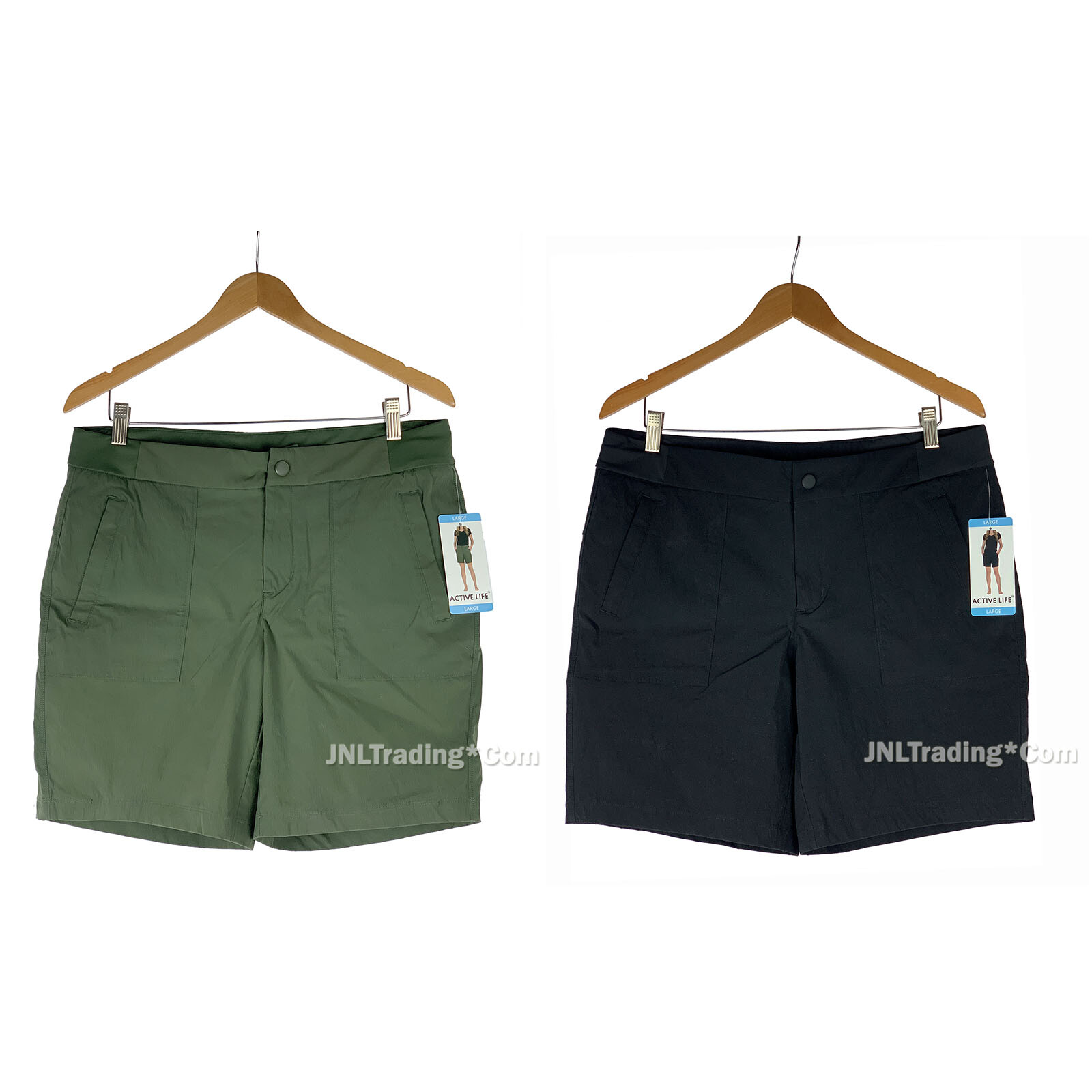 NWT Active Life Women's Stretch Short with Zip Welt Side Pocket Black/Olive 59 eBay