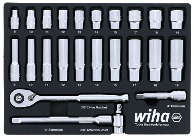 Wiha 33795 24 Piece 3/8? Drive Professional Socket Tray Set - Metric