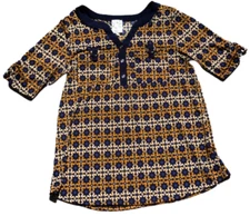 S NAIF Top Short Sleeves Blue Geo Print NWT