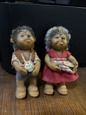 Vtg  STEIFF Macki & Mucki Family Hedgehogs Dolls Toys Germany 4 5/8 in