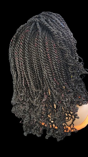 Handgefertigte geflochtene Perücke Jet schwarz kinky Twists Perücke 360 Spitzenverschluss. Neu mit Etikett - Bild 7 von 21