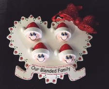 Personalized Heart Blended Family of Four 4 Christmas Tree Ornament