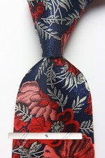 New Classic Floral Red Blue JACQUARD WOVEN 100 Silk Men's Necktie Tie