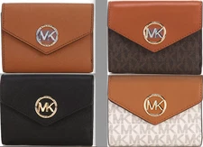 Michael Kors Jet Set Charm Greenwich Leather MK Signature Large Trifold Wallet