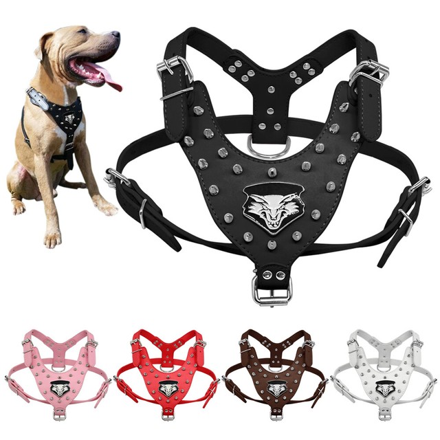 Spiked Studded Dog Harness Heavy Duty Leather Vest for Medium Large