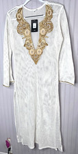 Fashion Nova Womens COVERUP DRESS M White Mesh Gold Beaded Sequins Slit NEW $119