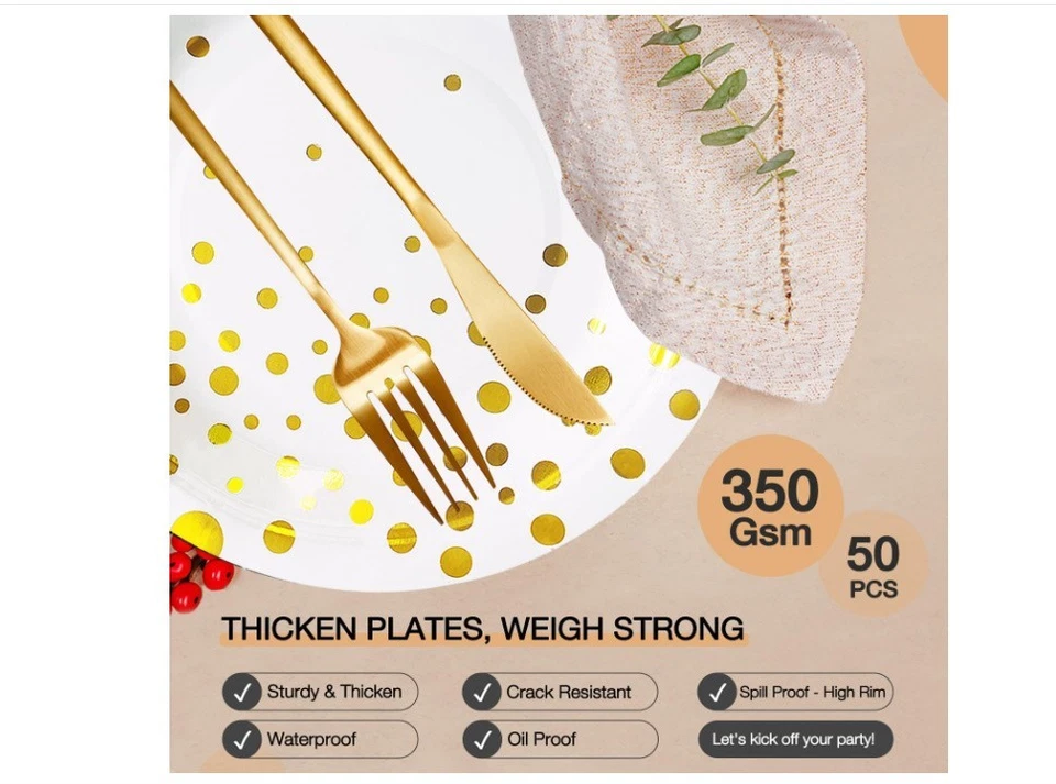 50 piezas platos de postre de 7 pulgadas suministros de fiesta de alta resistencia Foto 3 de 4