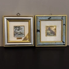 925 Silver Italian Art La Marina & Virgin Mary Reliefs Framed 5.5"x5.5"