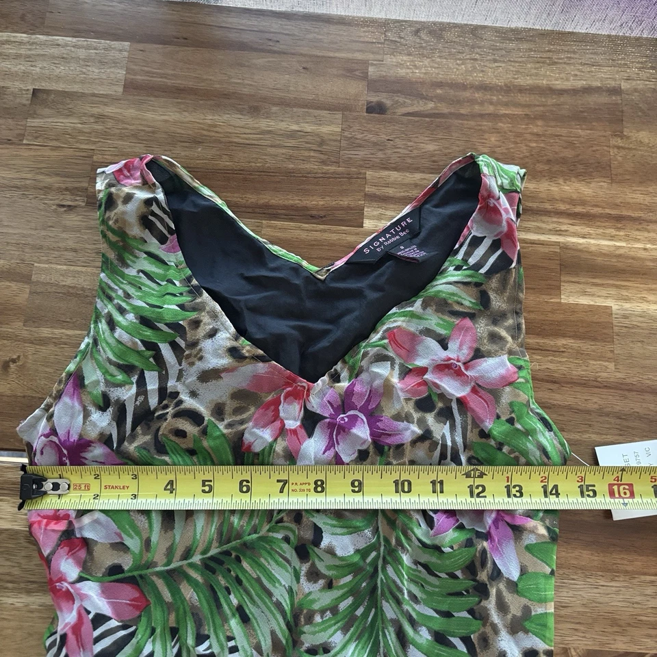 Y2K Signature By Robbie Bee Floral Animal Print Silk Dress Fairy Size 8 Beaded - Image 2 of 4