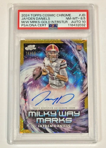 2024 TOPPS COSMIC CHROME JAYDEN DANIELS ROOKIE AUTO GOLD REFRACTOR #/50 PSA 8.5