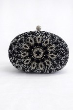 Elegant Rhinestone Black N Silver Clutch Evening Bag Purse