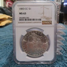 Morgan silver dollars us coins 1883 -CC  graded MS63 NGC