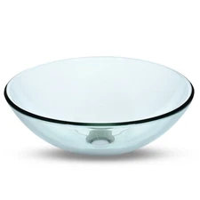 Aquaterior Bathroom Tempered Glass Vessel Sink 16" Round Basin Bowl Transparent