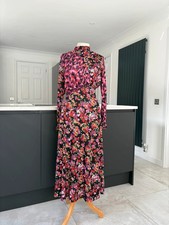 River Island Midi Maxi Dress Size 12 Floral Animal Print High Neck Long Sleeve