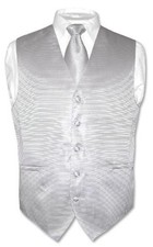 Men's Dress Vest NeckTie Silver Gray Woven Grey Neck Tie Horizontal Stripe Set