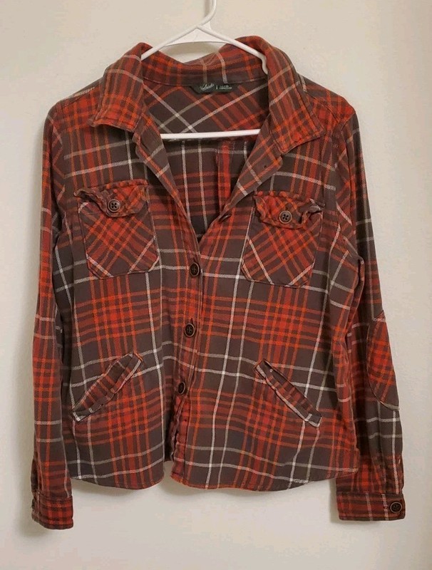 Woolrich Women's Plaid Brown And Orange Shirt Jacket Shacket Size Large
