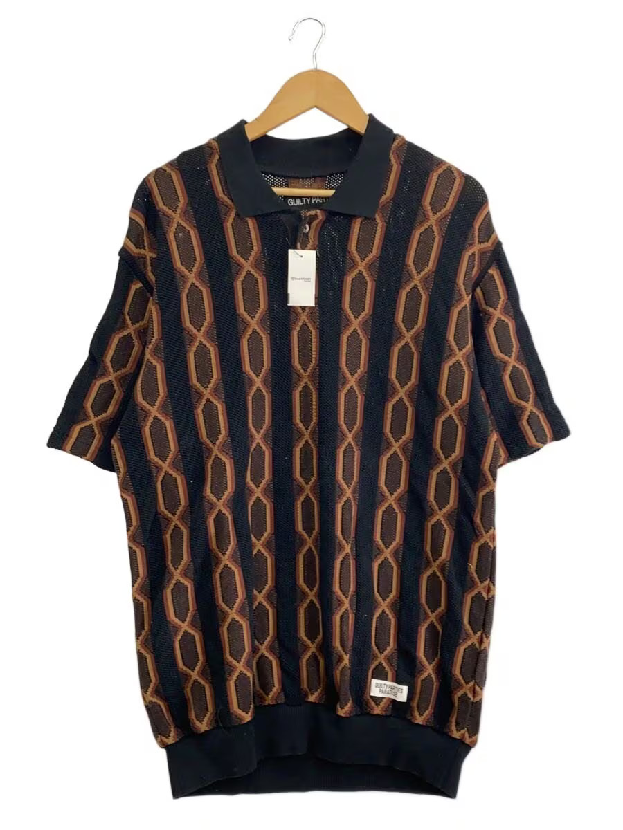 WACKO MARIA STRIPED JACQUARD SUMMER KNIT POLO Cotton BLK 24SS-WMK-KN21