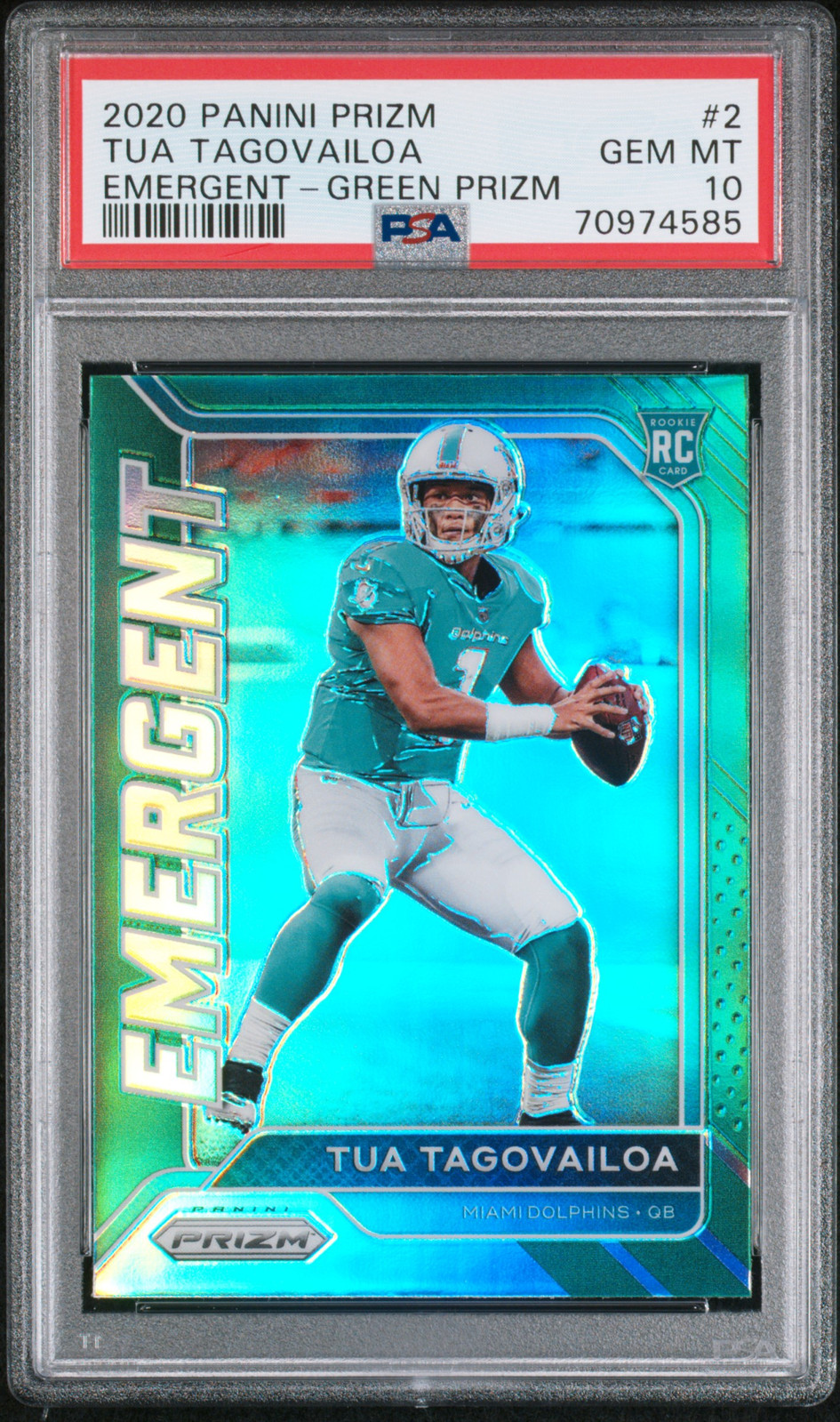 2020 PANINI PRIZM EMERGENT GREEN PRIZM #2 TUA TAGOVAILOA PSA 10