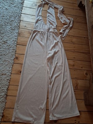Jumpsuit Beige Rippoptik Neckholder Mit Weitem Ausschnitt Cider XS Wie Neu!