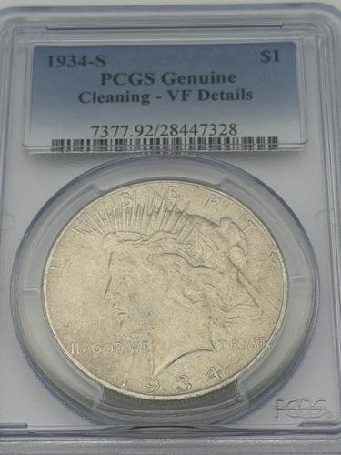 1934 S $1 Peace Silver Dollar PCGS Genuine - VF Details (Cleaned) VAM 3 (TOP 50)