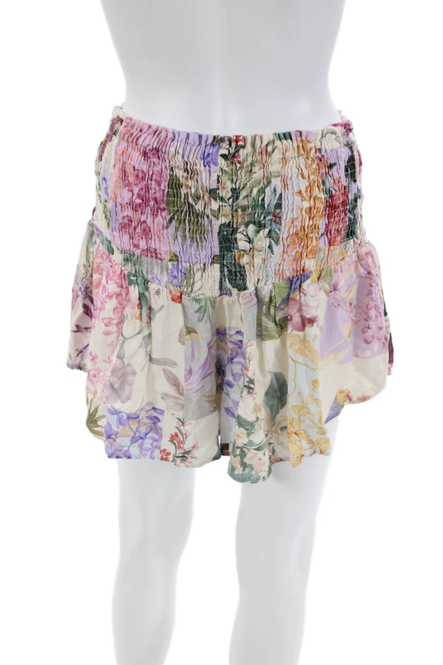 Pantalones Cortos Informales Zara Para Mujer Algodón Elástico Cintura Cordón Floral Multi Talla Foto 3 de 4