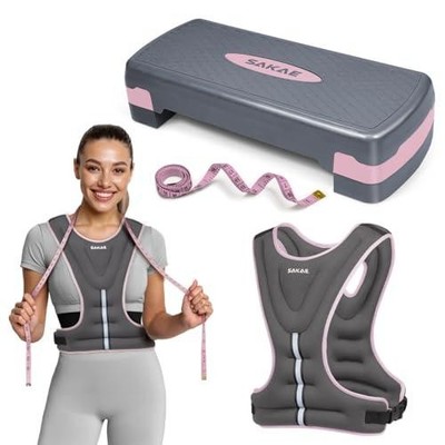 Step Aerobics Platform Set with Weighted Vest & Measuring Tape, Aerobic Steppers