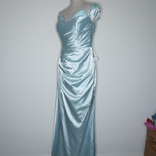Hellblau Satin Perlen Ballkleid Größe 8 Träger Maxi Lang Ballkleid Anlass - Bild 5 von 24