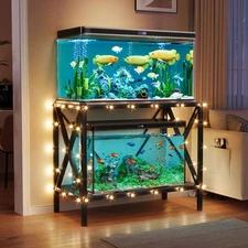 W-Shape 10-40 Gallon Fish Tank Stand 500 Lbs Capacity Double-Layer Storage Black