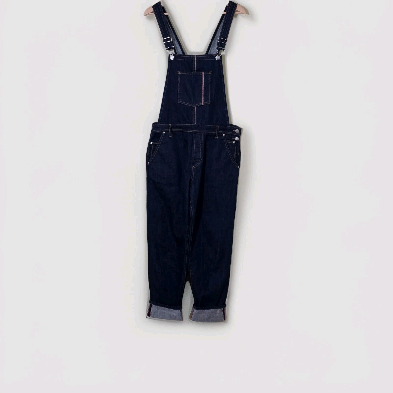 Topshop Moto Selvedge Denim Overalls Womens US 8 Navy Rigid Italy Preppy Grunge