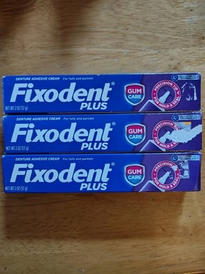 3 Pack of Fixodent Plus Gum Care Adhesive Cream 2 Oz exp. 2/27