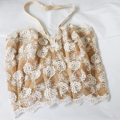 Vintage 90s Victoria's Secret White Floral Lace Corset Bustier Tan 38D Small