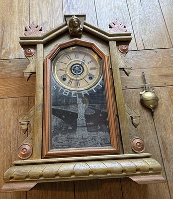 Antique 1895 Charles F Adams Ingraham LIberty Mantle Clock Missing Key As Is
