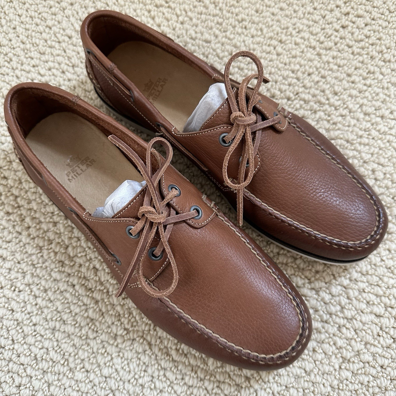 Peter Millar Brown Leather Excursionist Boat Shoe… - image 1