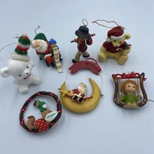 Vintage Christmas Ornaments Lot Of  7 Various Santa Bear Moon