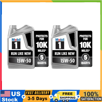 Mobil 1 15W-50 Full Synthetic Motor Oil 5QT x2 Pack   High Mileage   Free Ship