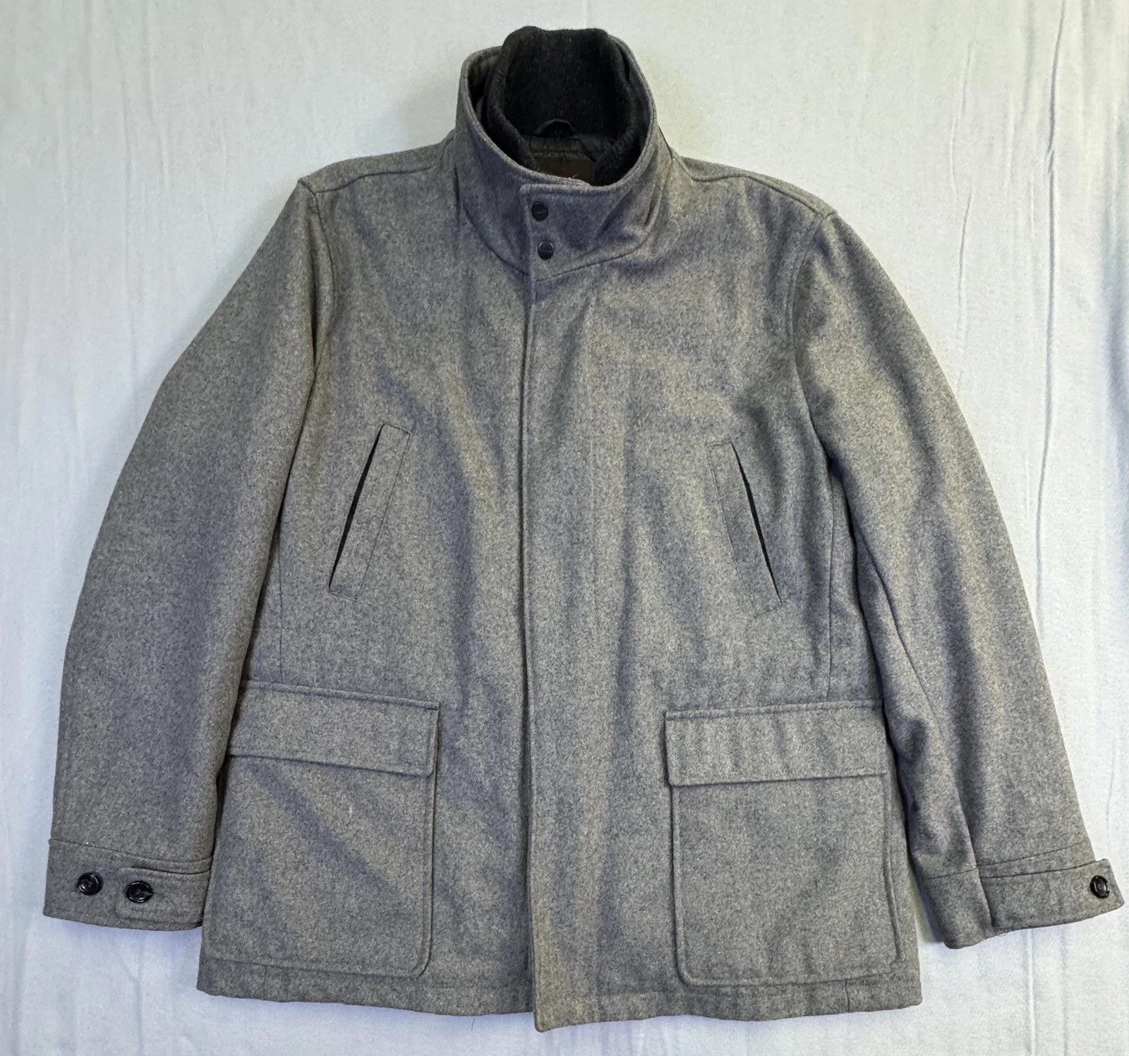 Michael Kors Jacket Mens XL Gray Wool Blend Car Coat Quilted Lined Zip