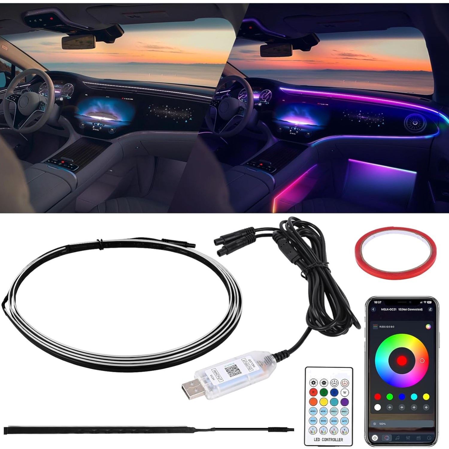 Bande LED voiture USB pour ambiance lumineuse de nuit lors de vos voyages en famille