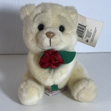 RUSS BERRIE BABY ROSEBUD RARE PLUSH TEDDY BEAR HOLDING ROSE NEW