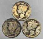 1917, 1917-D and 1917-S 10C Mercury Dimes 90% Silver