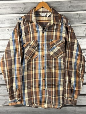 Vintage Five Brothers Heavyweight Flannel Shirt Mens XL Tall Brown Plaid 70s 80s