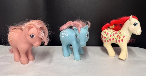 3x VTG G1 1982, 83, 87 MY LITTLE PONY SUGARBERRY, Cotton Candy, Bow Tie