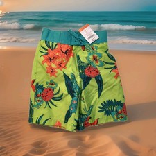 GYMBOREE Sunscreen Boys Swimwear Green Floral SWIM TRUNKS Size 4